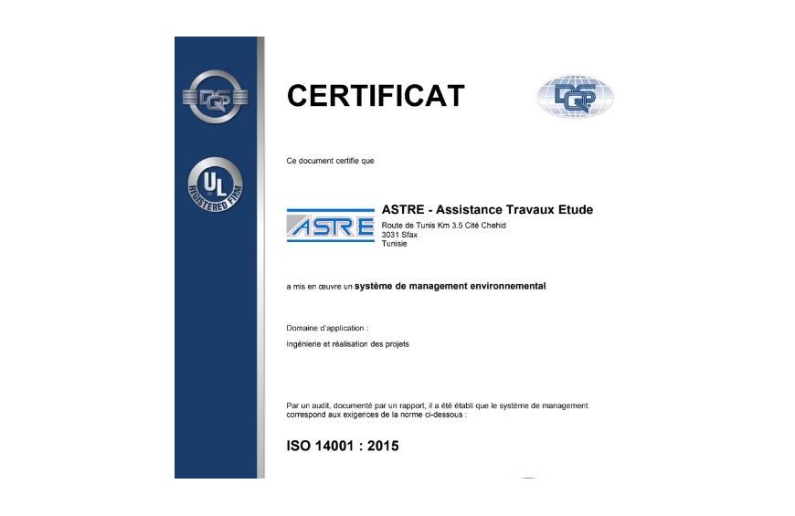 ASTRE certification ISO 14001