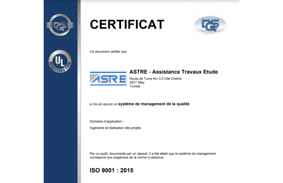 ASTRE certification ISO 9001